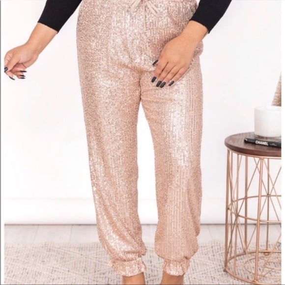 NWT Loft Sequin Jogger Pants Size S in Rose Gold - Perfect for Holidays!!