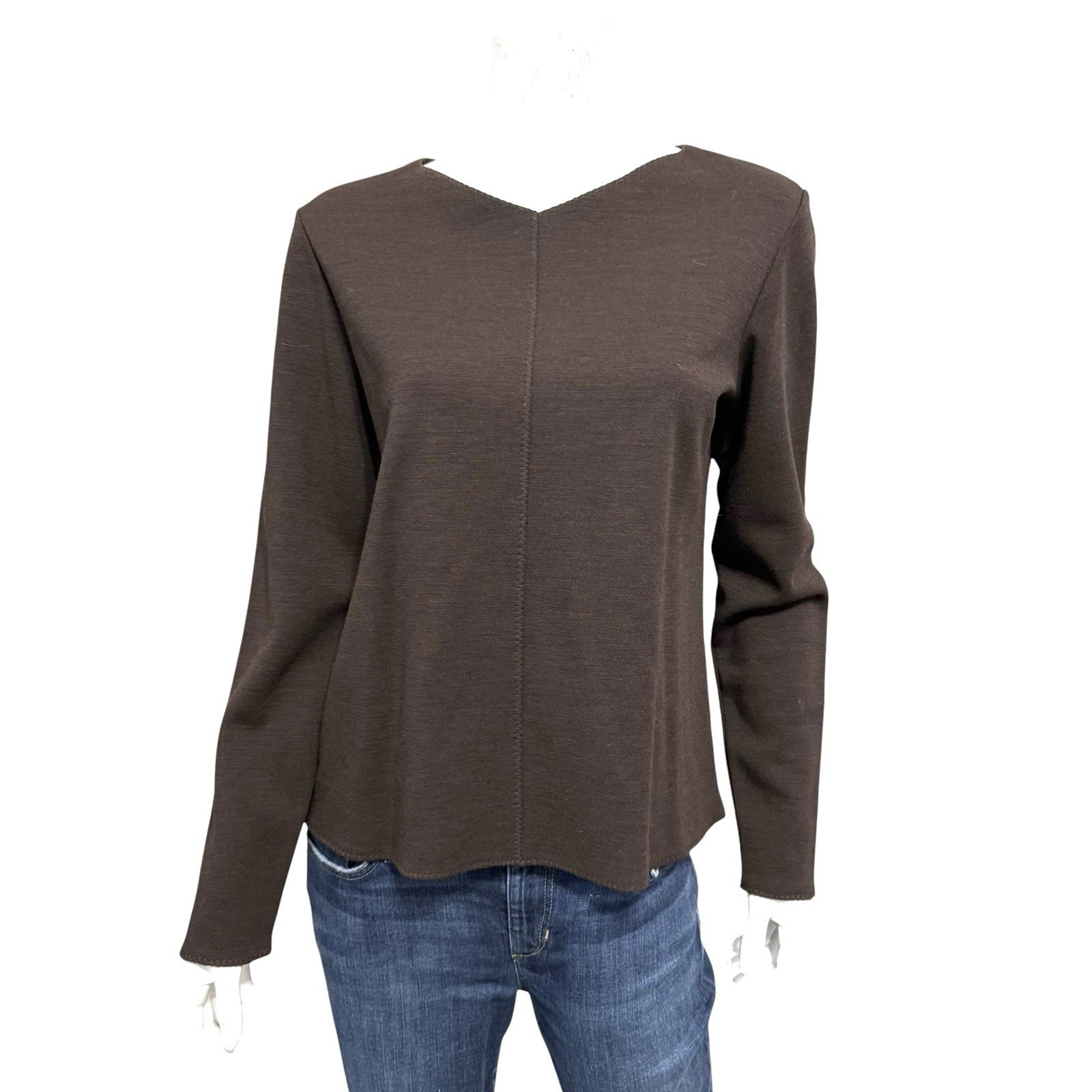 EILEEN FISHER M Wool Blend Pullover Sweater Brown Minimalistic Classic V- Neck