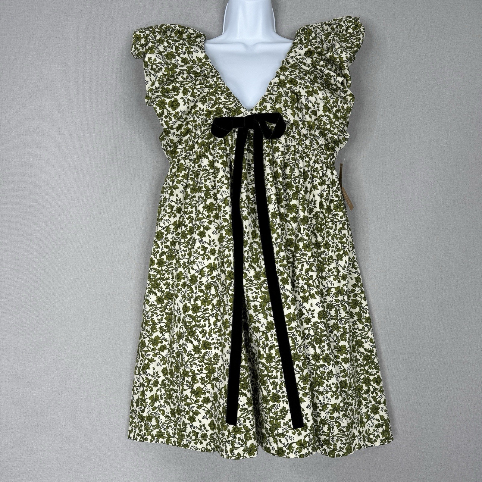 O.P.T. Womens Dress Small Green Didi Floral Bow Cottagecore Prep Whimsy Feminine