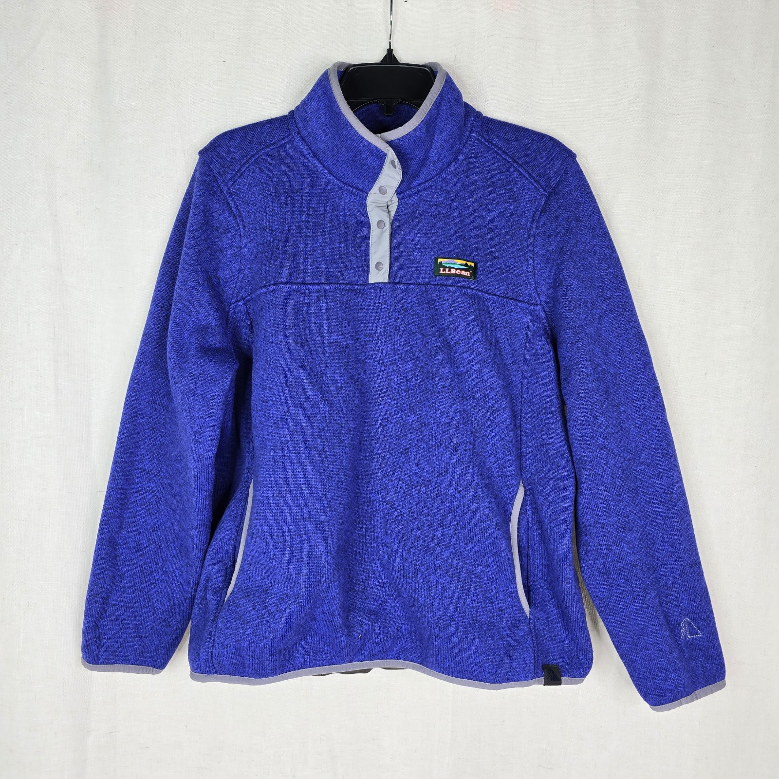 LL Bean Sweater Fleece Pullover Womens Petite XL Sapphire Blue Snaps Pockets