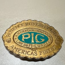 VTG PIG Belt Buckle Patience Integrity Guts Police Emblem Shield Americas Finest