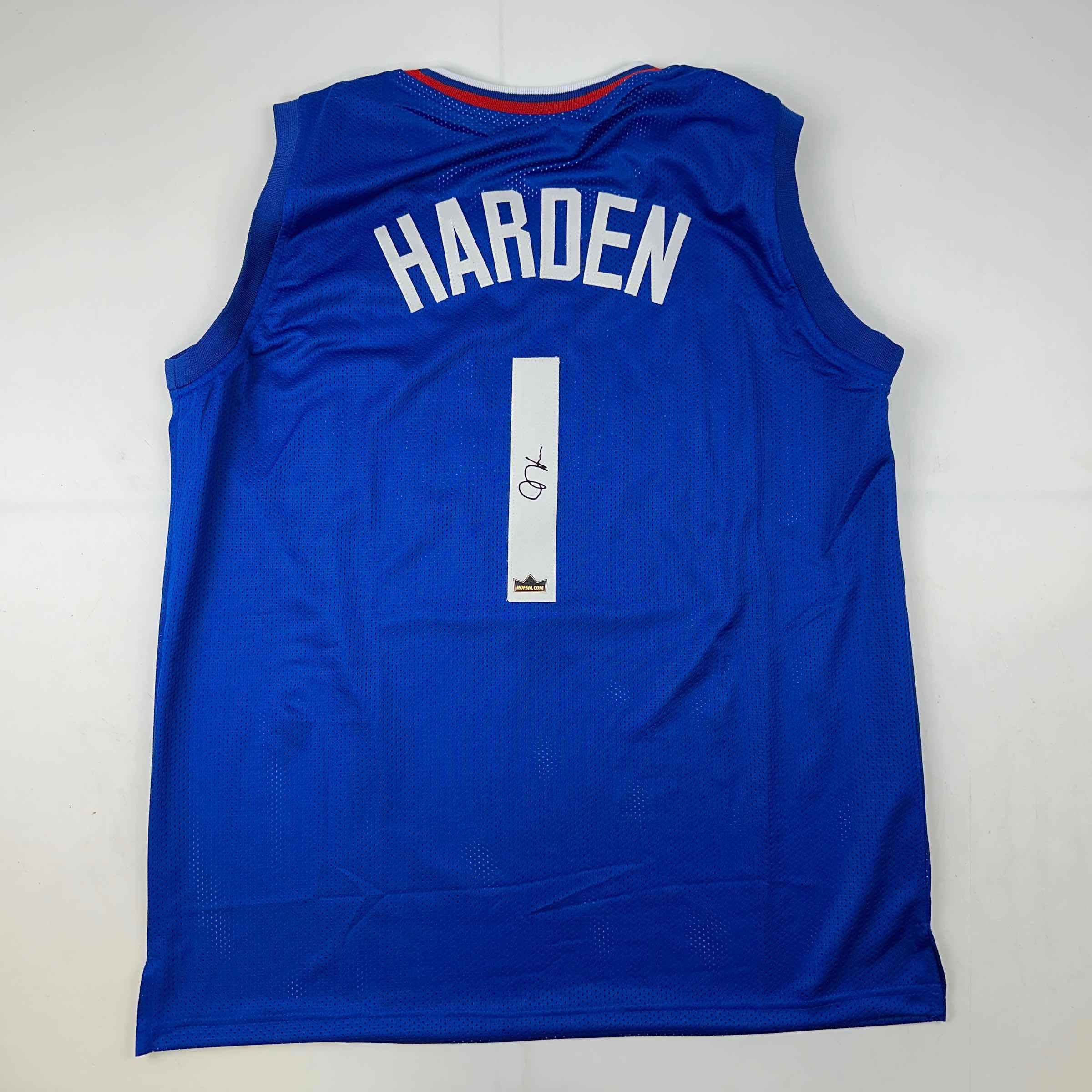 Facsimile Autographed James Harden Los Angeles LA Blue Auto Jersey Size Men's