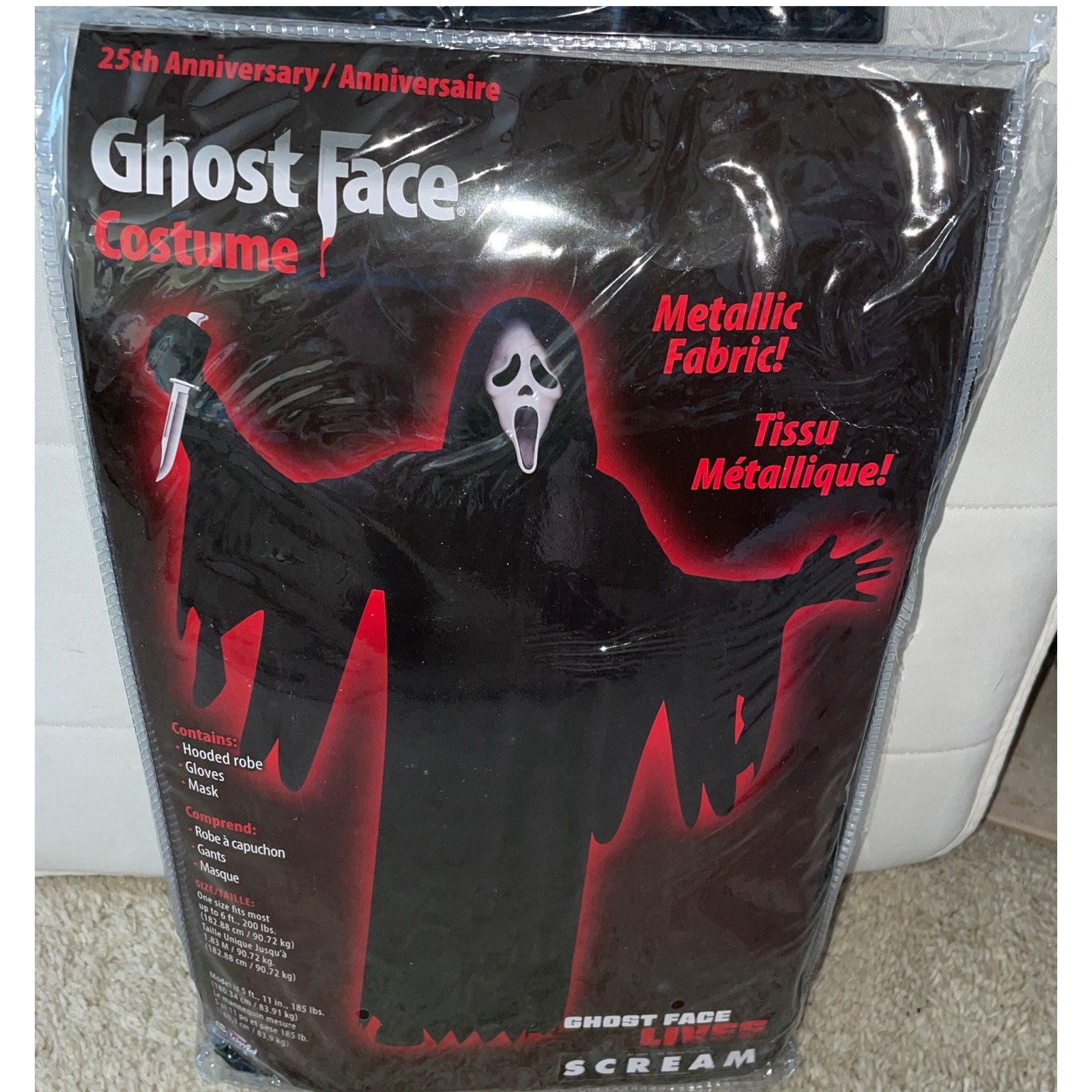 ADULT 25TH ANNIV SCREAM GHOST FACE MASK SHIMMERING HOODED HALLOWEEN COSTUME NEW