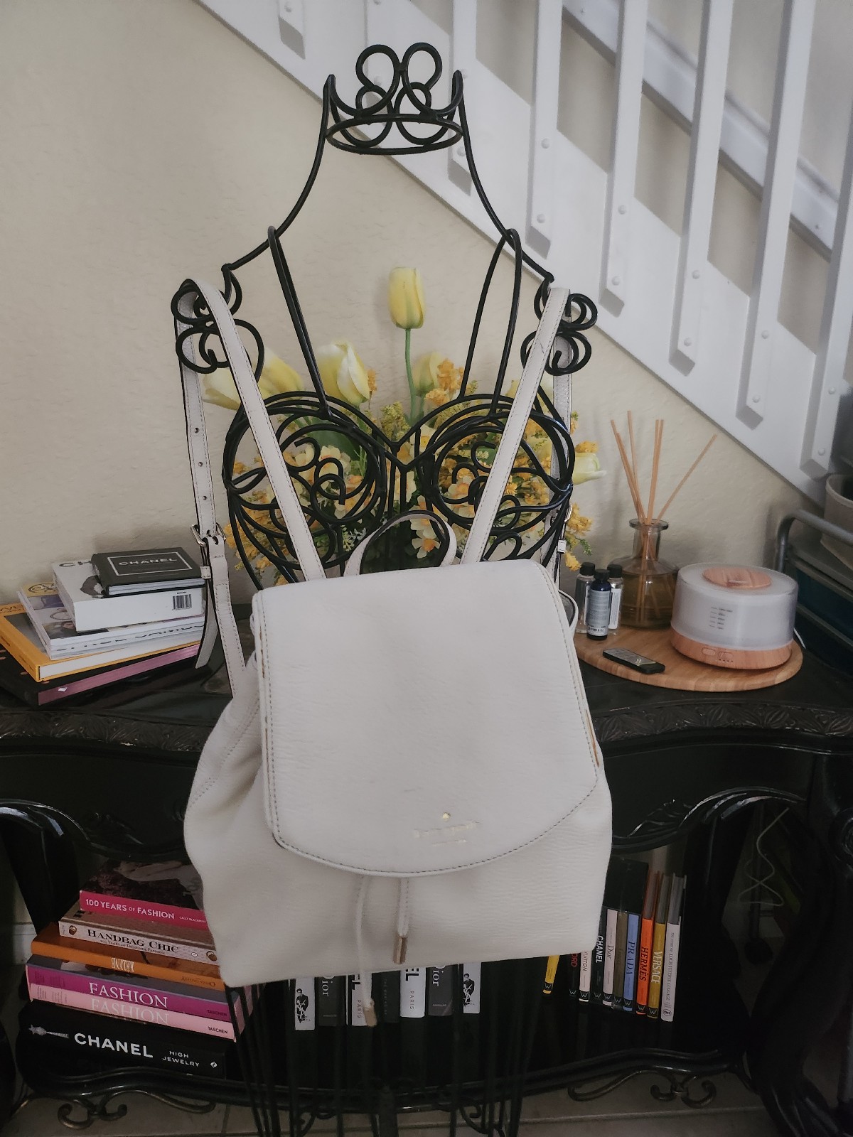 Kate Spade white leather backpack