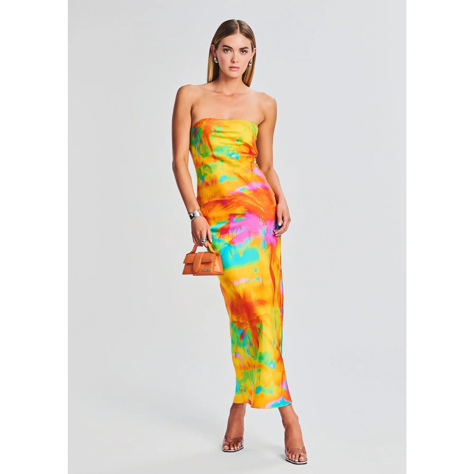 NWT Revolve SER.O.YA Cerith Silk Strapless Midi Dress Abstract Palm Size Large