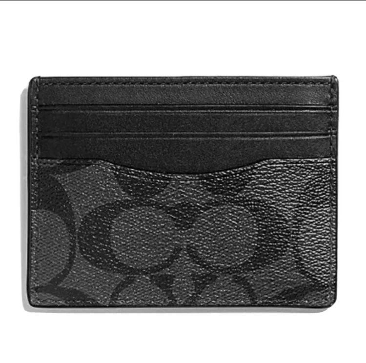 COACH Signature Canvas Leather Slim ID Card Case Wallet Charcoal Black F58110