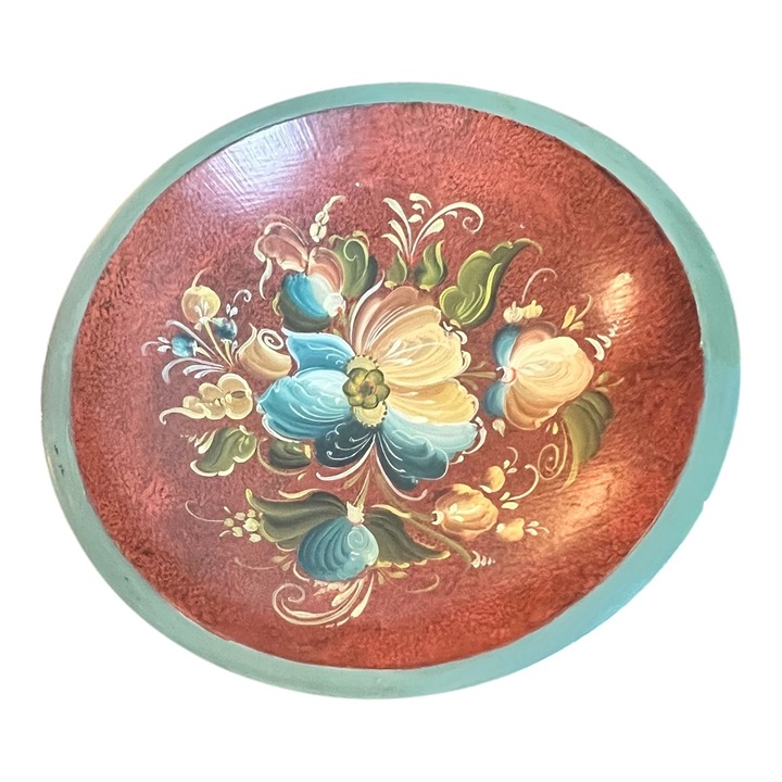 Vtg Rosemaling Hand Painted Wooden Decorative Bowl 9 Folk Art Made Weston VT US