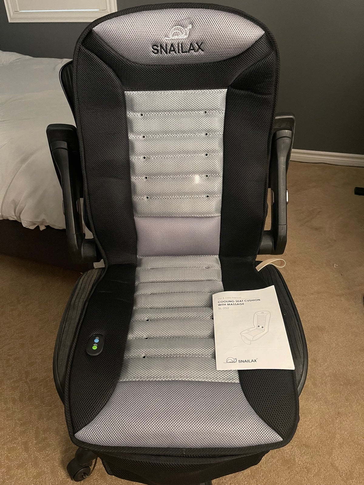 Cooling seat cushion with massage
