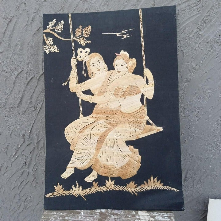 Very Old Indian Straw Hindu straw figures vintage art not framed SEE DAMAGE
