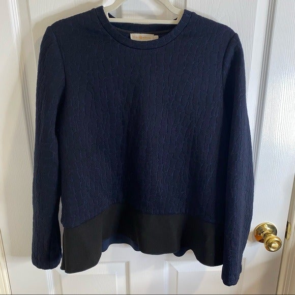 TORY BURCH NAVY STONE PRINT TEXTURED SWEATER XL