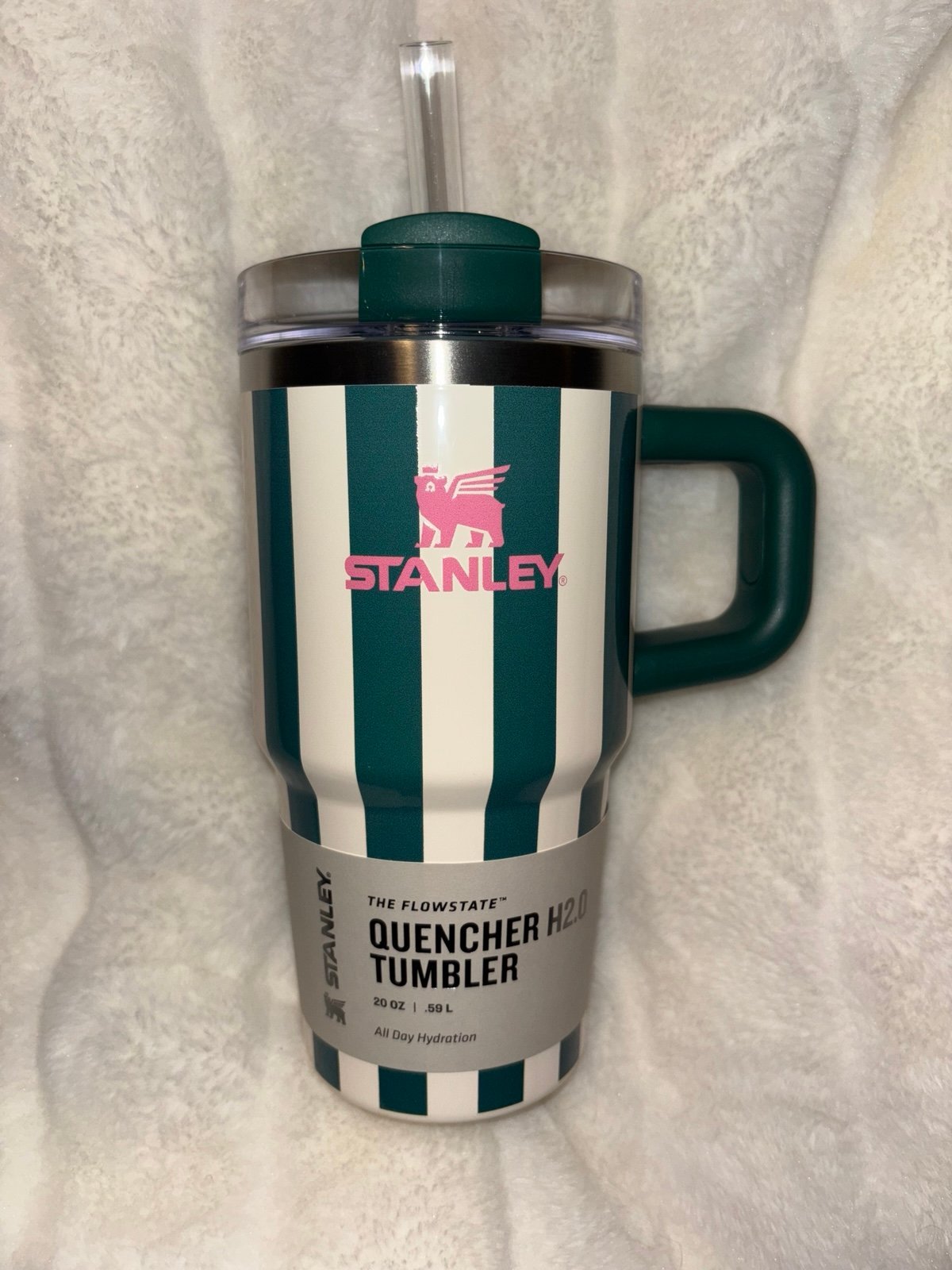 Stanley 20oz Tumbler with Green Stripes - Emerald Cabana Gloss Stripe