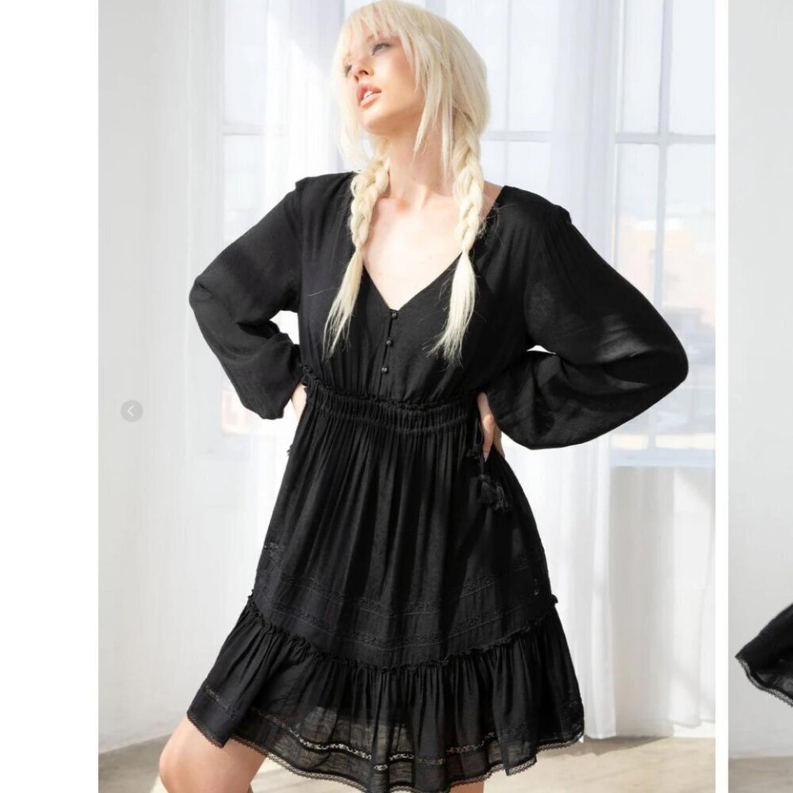 Lovestitch Black Flowy Long Sleeve Boho Mini Dress Size M