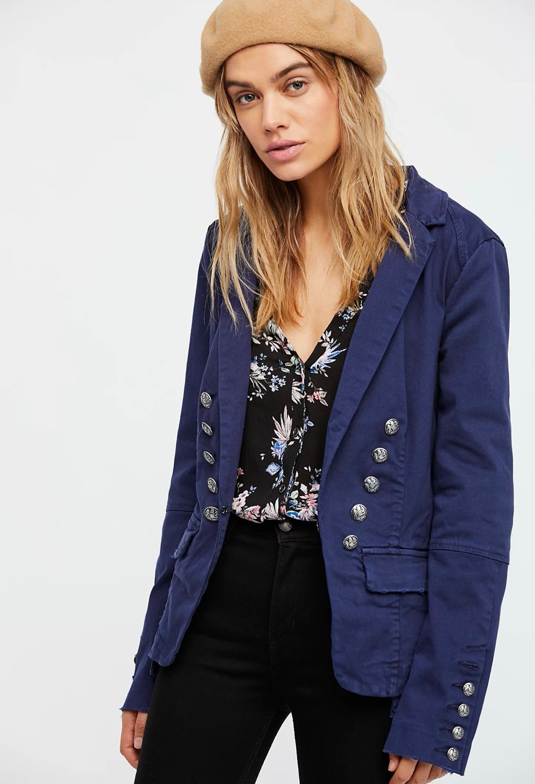 Free People Structured Wash Blazer Navy Blue Blazer