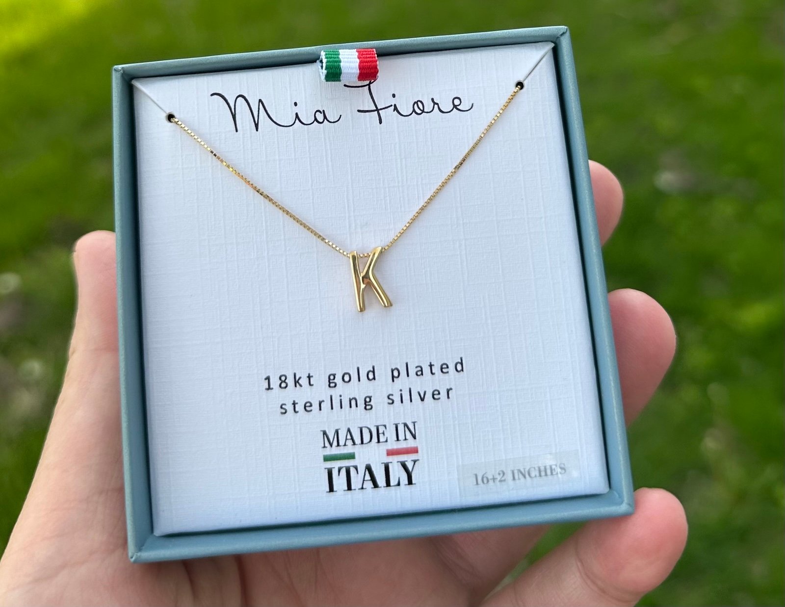 Mia Fiore 18KT Gold Plated Sterling Silver INITIAL K” NECKLACE Made In Italy