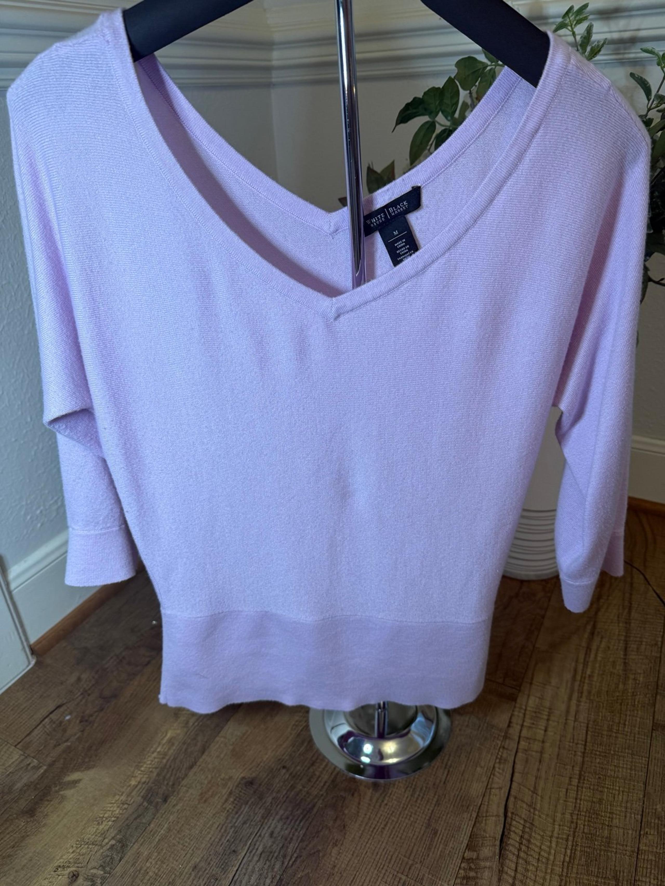 White House Black Market lavender sweater. V-neck and V-back. Size Medium.