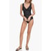 DKNY Swimwear Ruffle Plunge V-Neck Underwire One-Piece Swimsuit UPF 40+ Black S