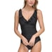 DKNY Swimwear Ruffle Plunge V-Neck Underwire One-Piece Swimsuit UPF 40+ Black S