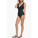 DKNY Swimwear Ruffle Plunge V-Neck Underwire One-Piece Swimsuit UPF 40+ Black S