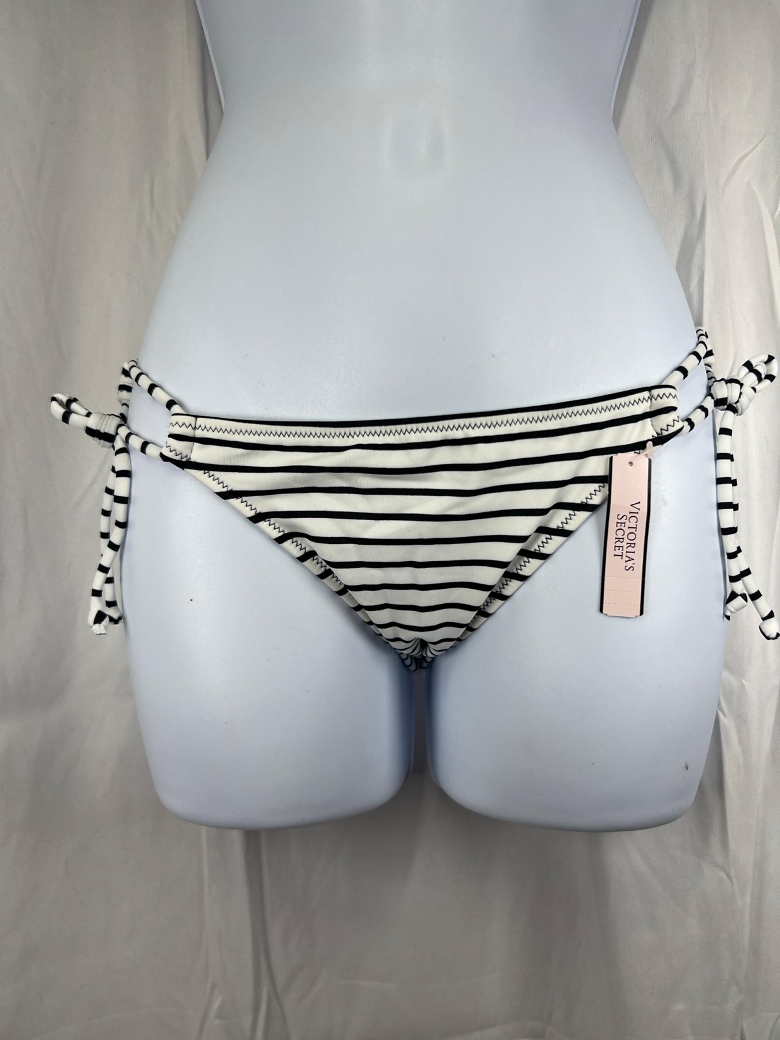 New Victoria’s Secret Lowrise side-tie black white stripes swim bikini bottom S