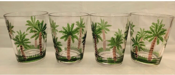 4ct Acrylic Short Tumblers Palm Trees Drinking Cup Set Summer Tropical 5”