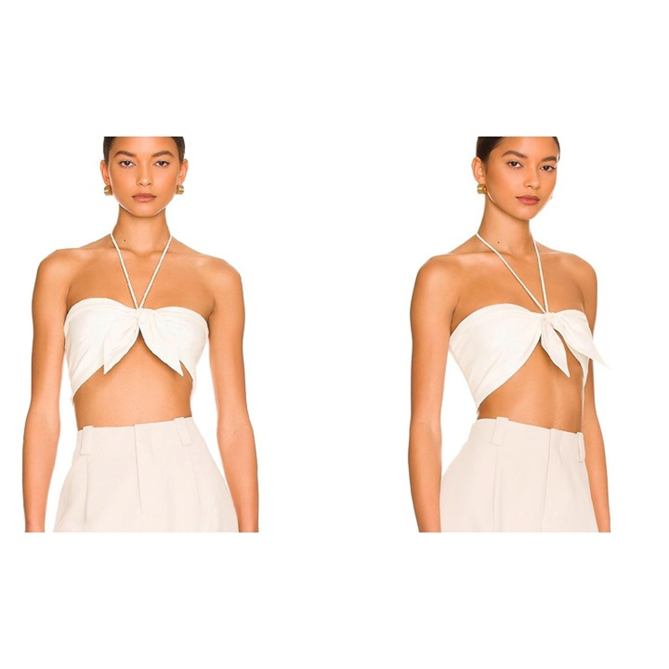 Alice + Olivia Livia Vegan Leather Crop Tassel Halter Top in White Size 4
