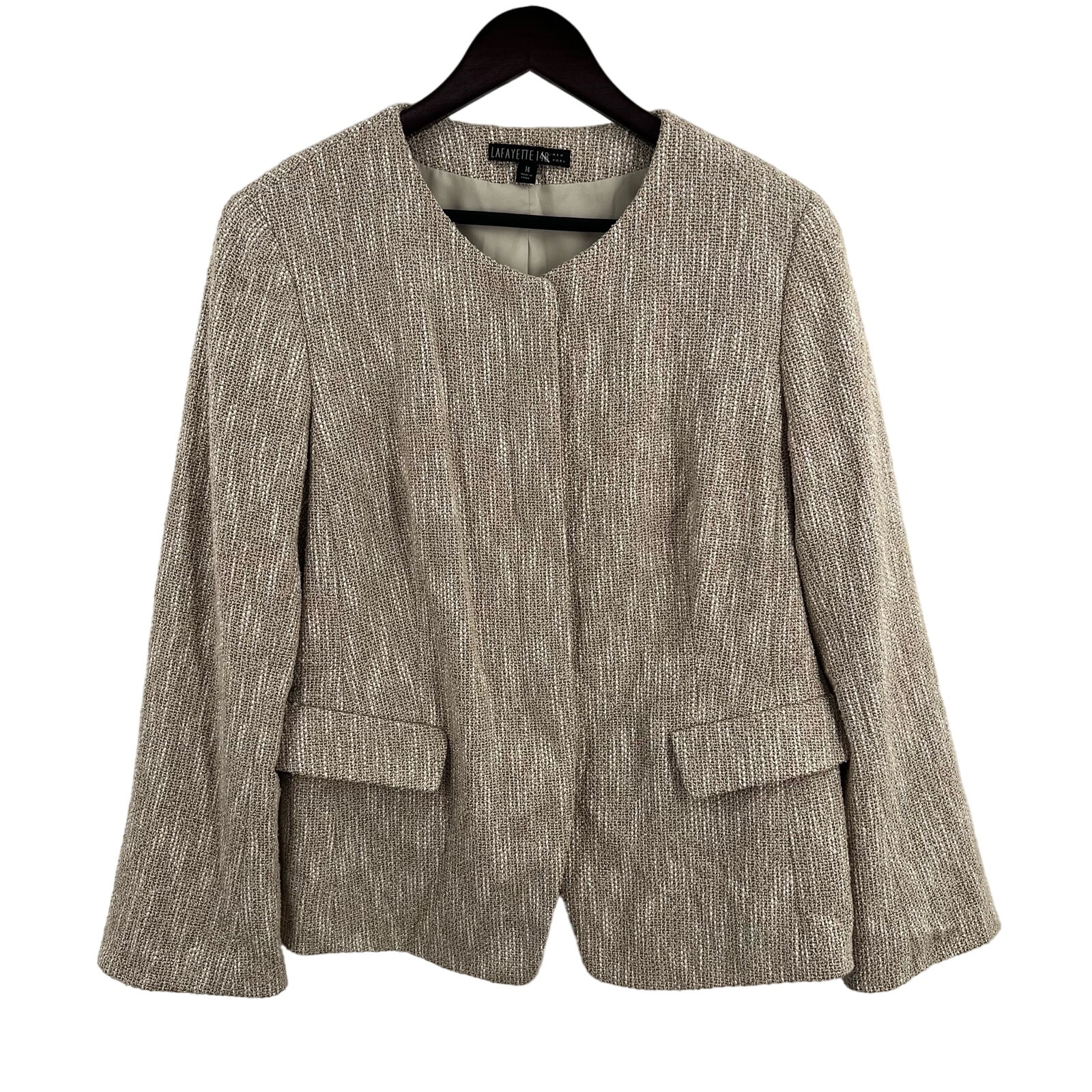 Lafayette 148 Gold Beige Metallic Collarless Blazer 14