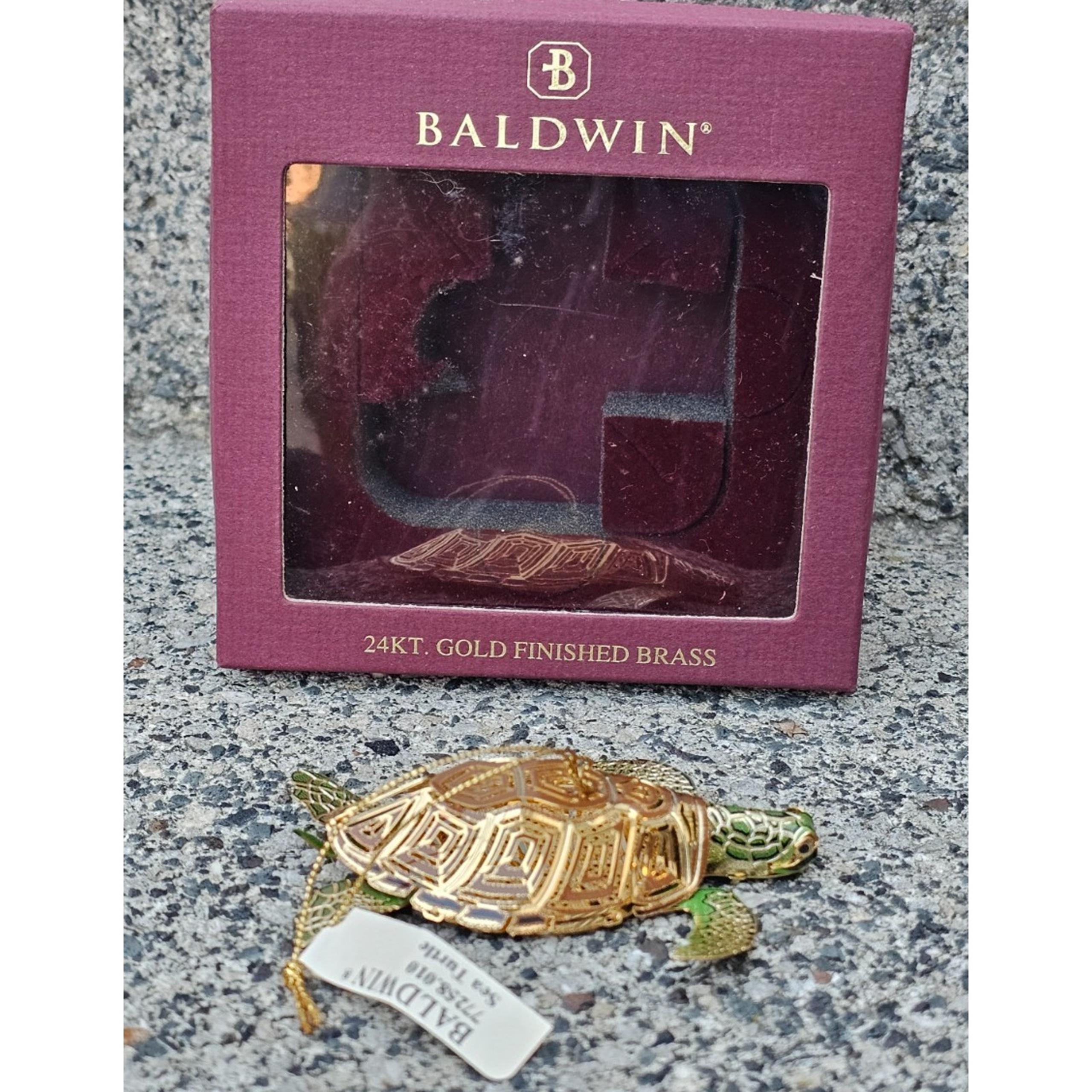 New 3 1/2" Brass Sea Turtle Ornament 24k Gold Finished Christmas - Baldwin