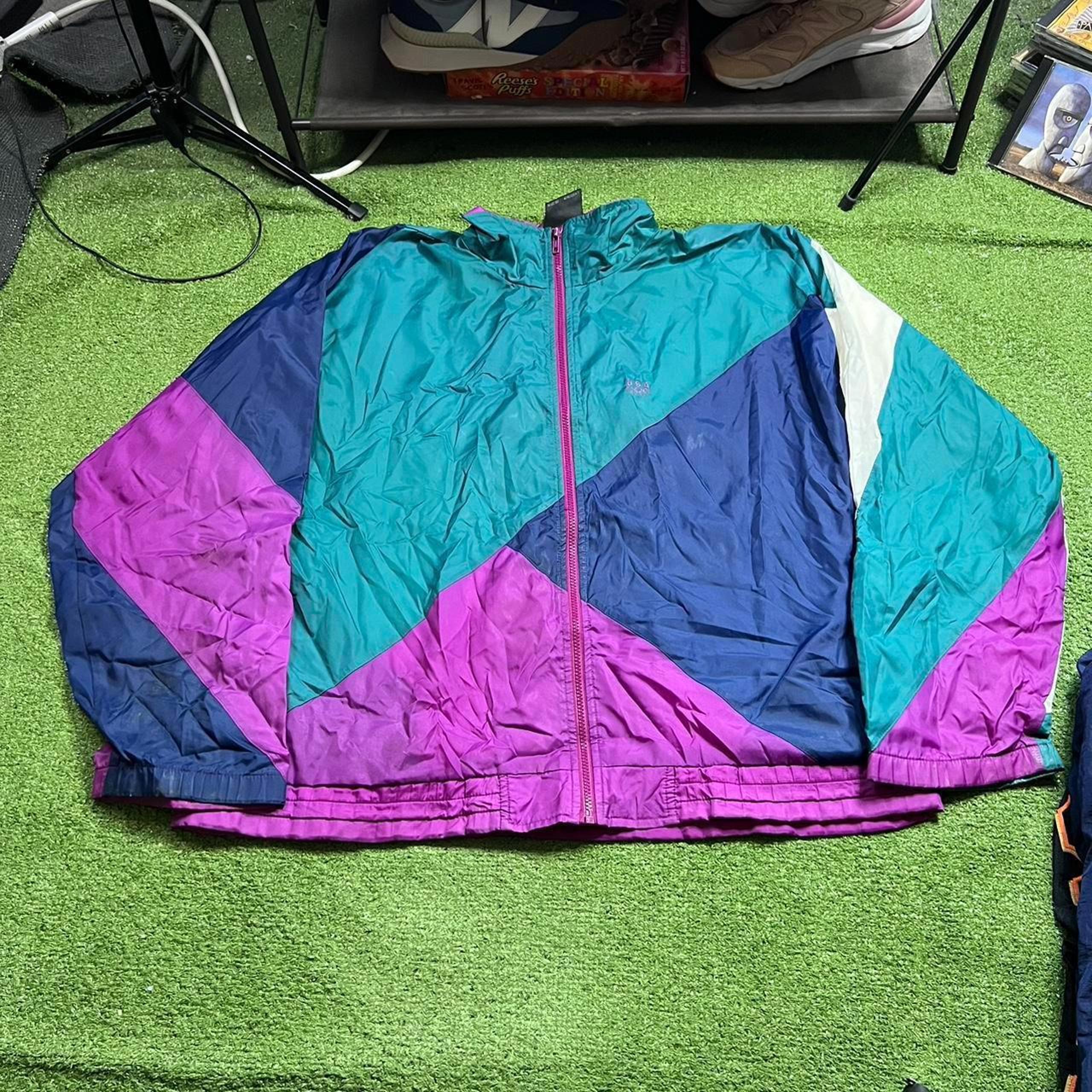 vintage usa olympics green navy and purple zip up windbreaker