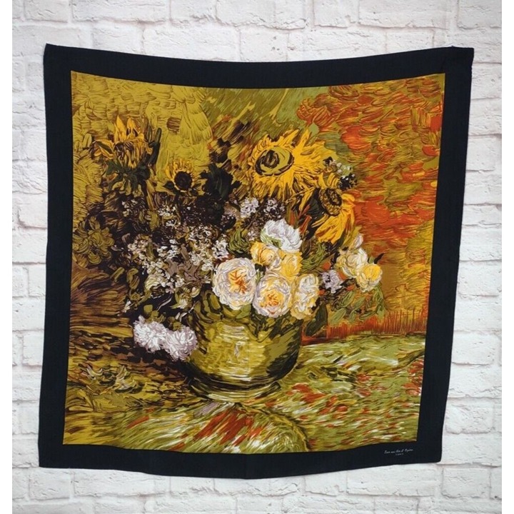 100% Silk Scarf Van Gogh Vase Of Flowers Paris Opera 34 x 34 Classic No Tag