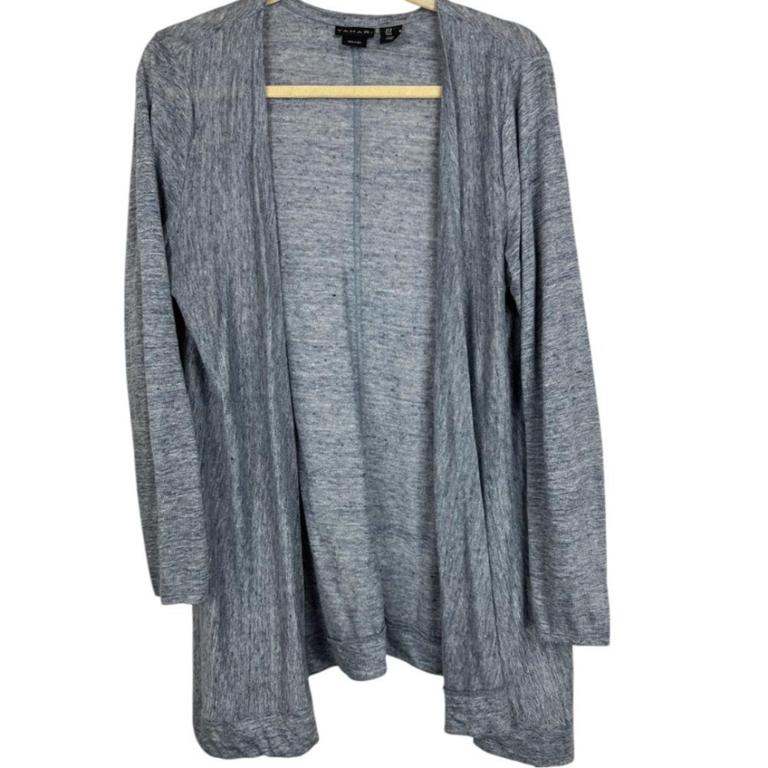 Tahari 100% Linen Open Front Longline Cardigan. Size Medium