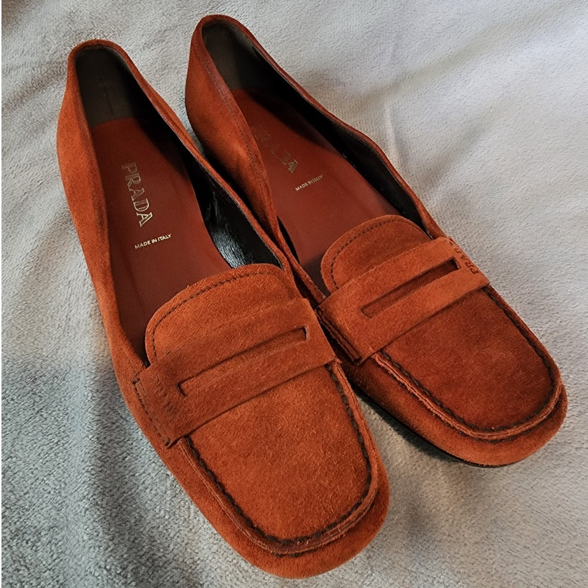 Prada Orange Suede Penny Loafers size 37.5 / US 7.5