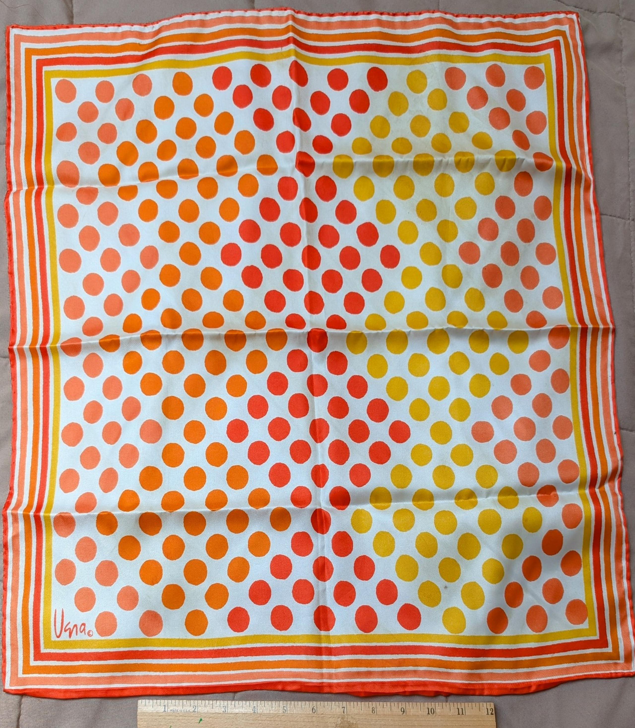 Mod Vera Neumann Scarf  1970s Japan Orange White Polka Dot Vintage MCM Pop Art