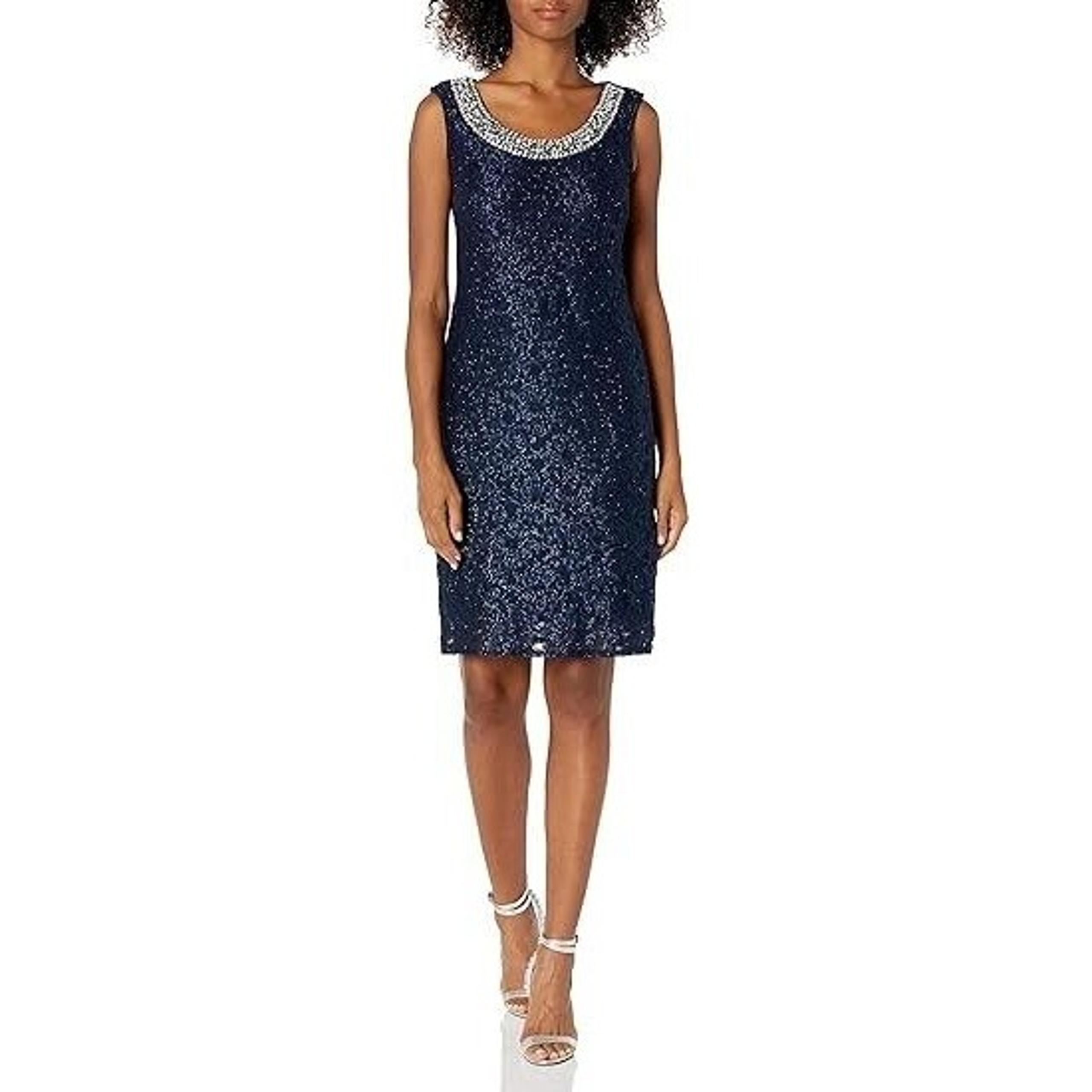 R&M Richards Women's Size 10 Navy Blue Lace & beaded Cocktail Evening Dress NWT