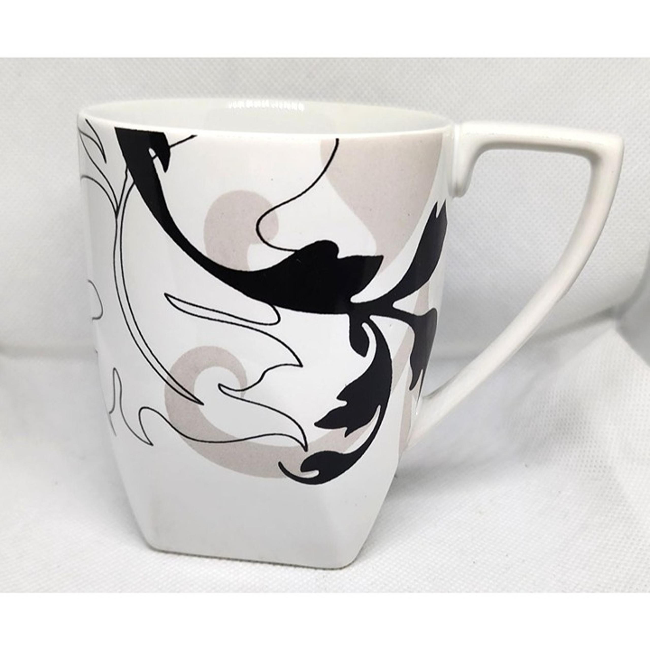 222 Fifth Modern Scroll Porcelain Mug Fine China Black & Beige Abstract Design