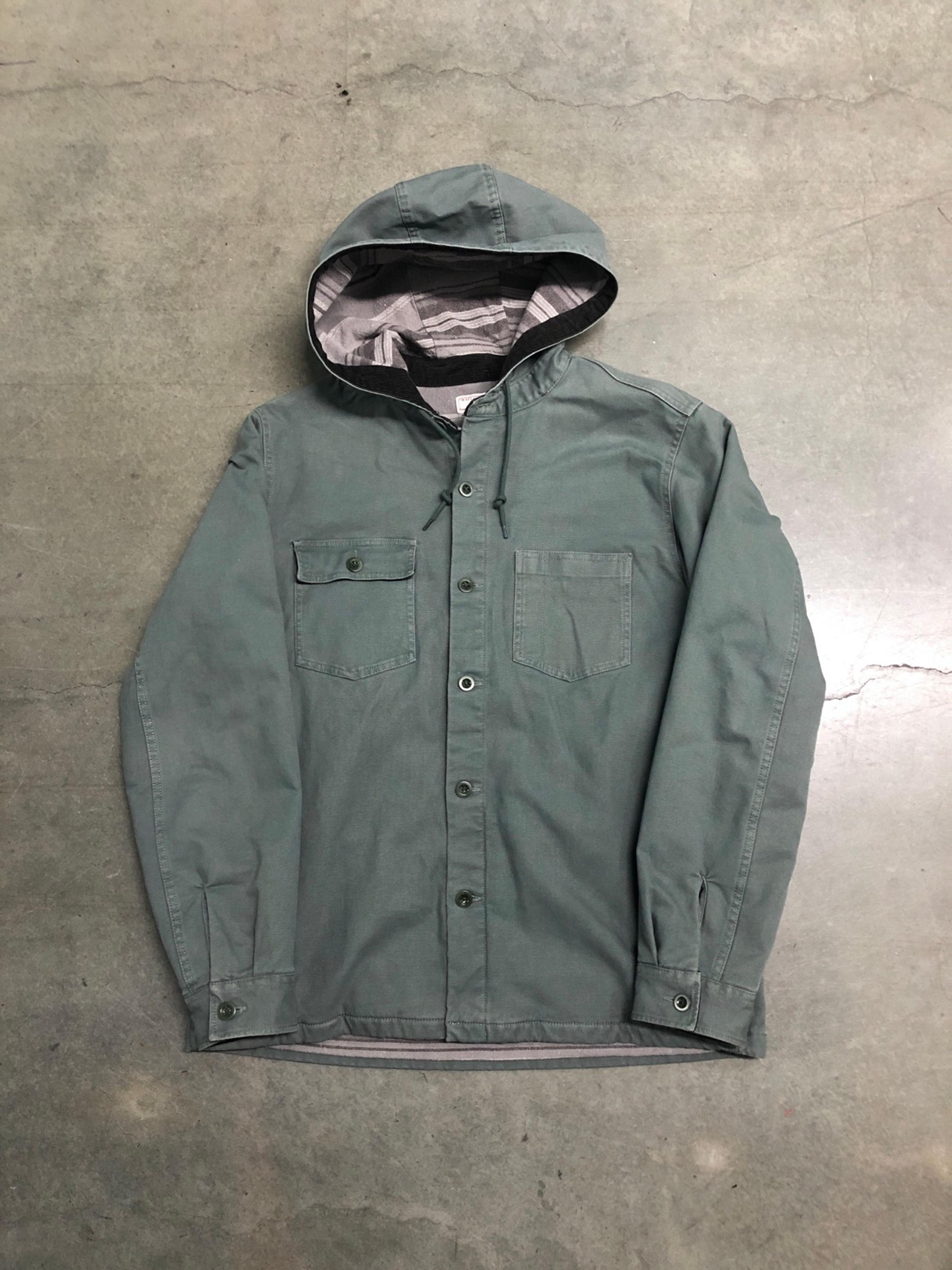 J.Crew Wallace & Barnes Flannel Lined Canvas Hooded Workshirt Mens Medium Olive