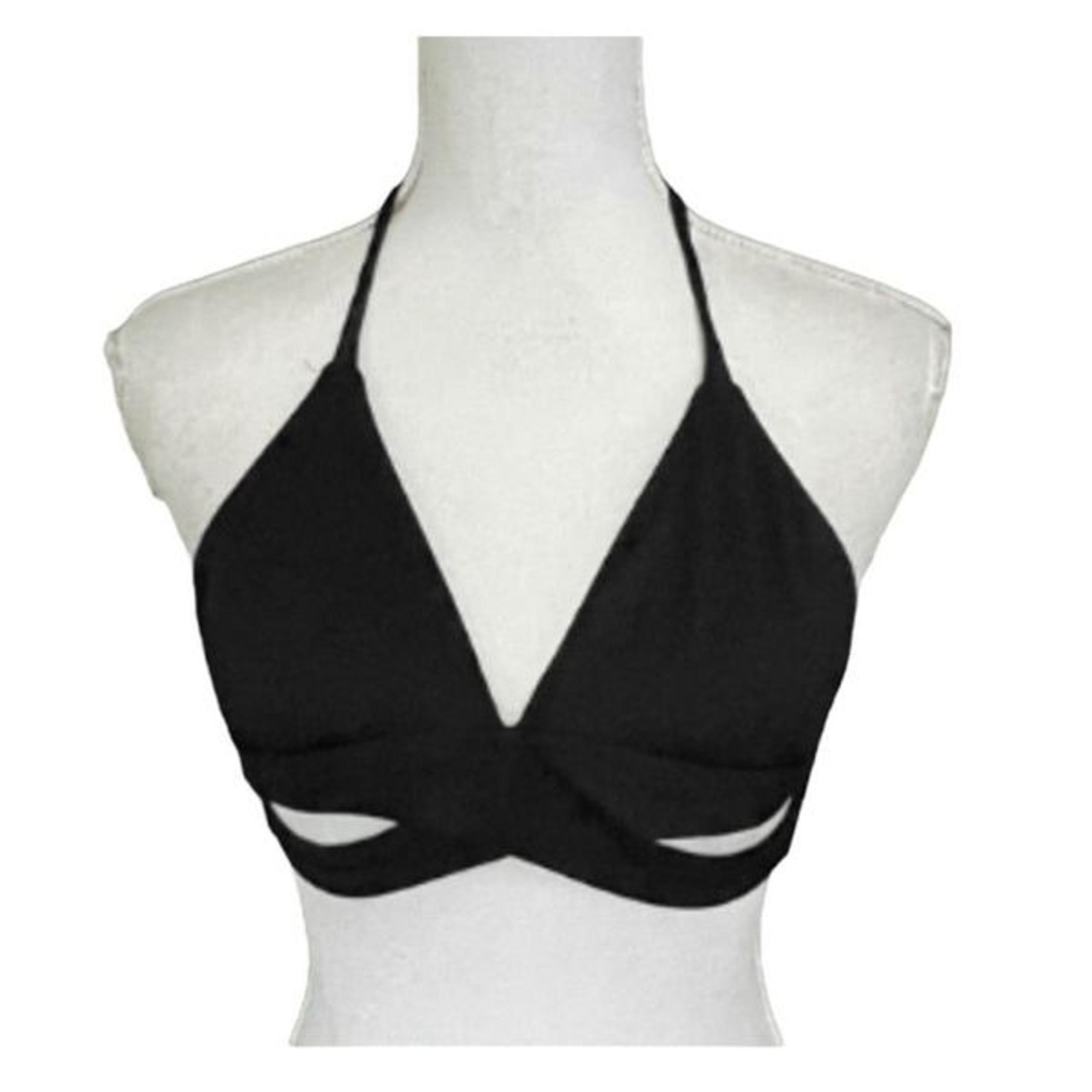 Mossimo Triangle Wrap Bikini Top Black Padded Cutouts Swimsuit M