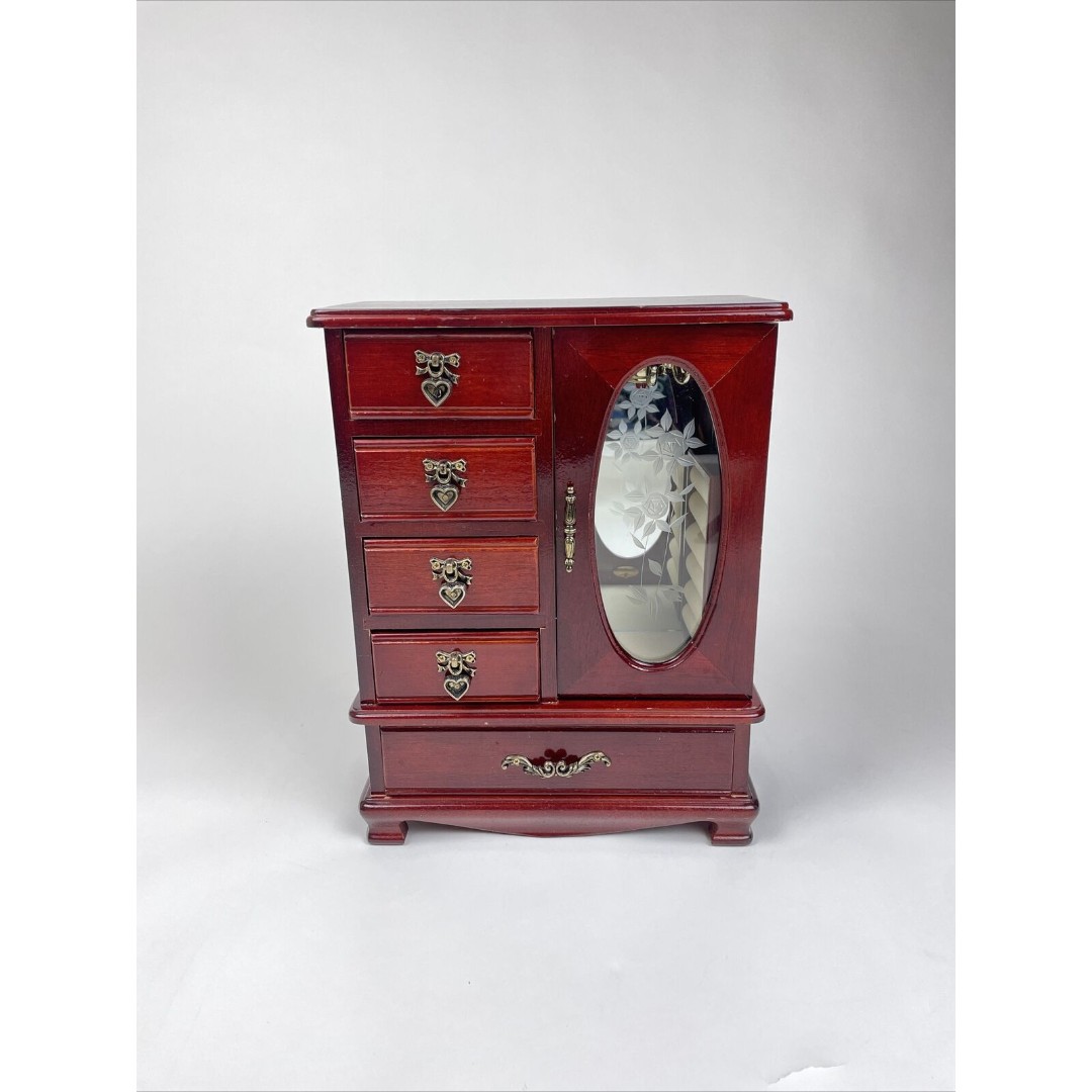 Vintage Wooden Jewelry Box with Mirror - Elegant Storage for Your Treasures!