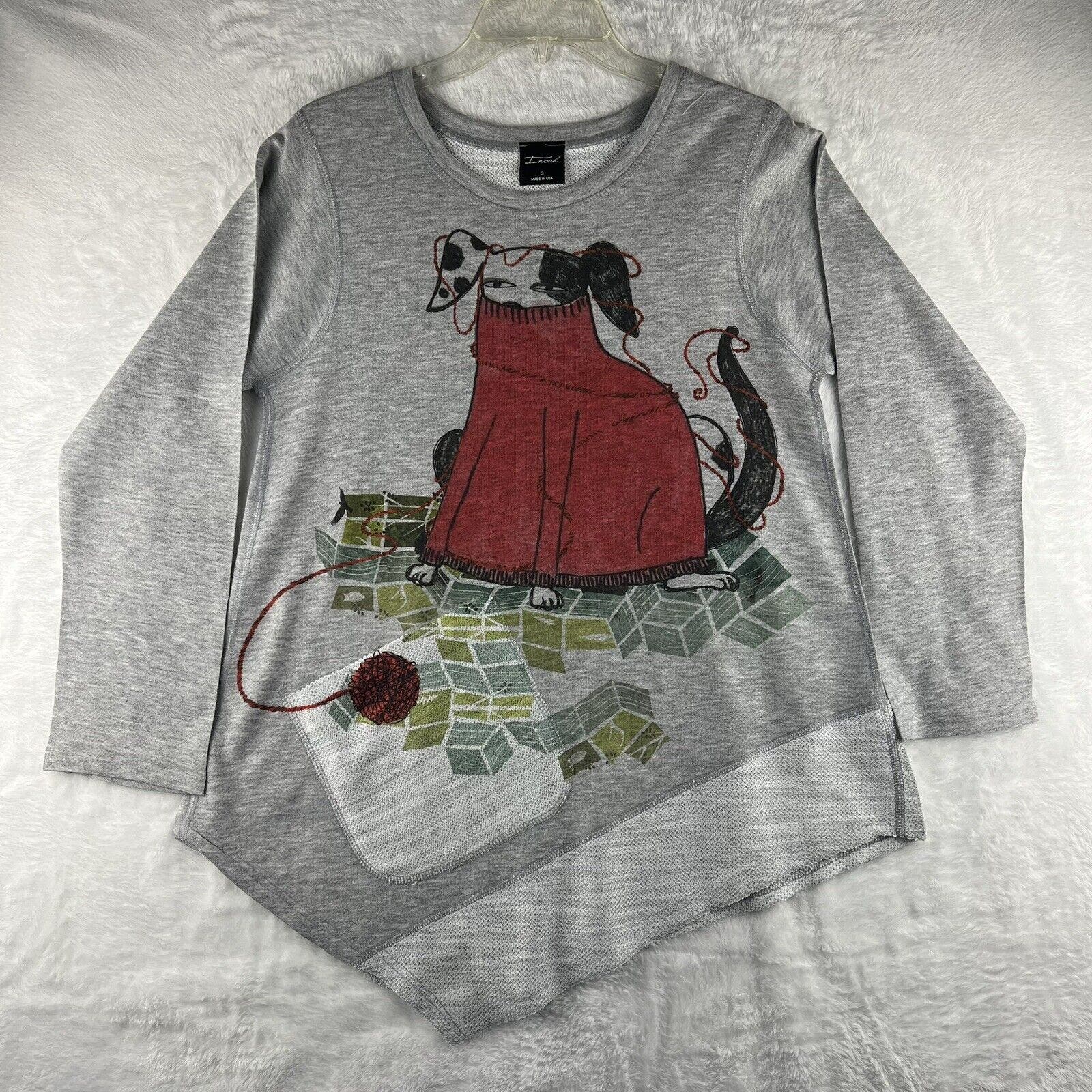 Inoah Stay Warm Long Sleeve Tunic Top Asymmetrical Hemline Gray Knit Size S
