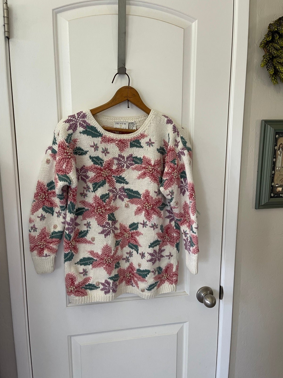 Vintage floral chunky knit sweater size xs