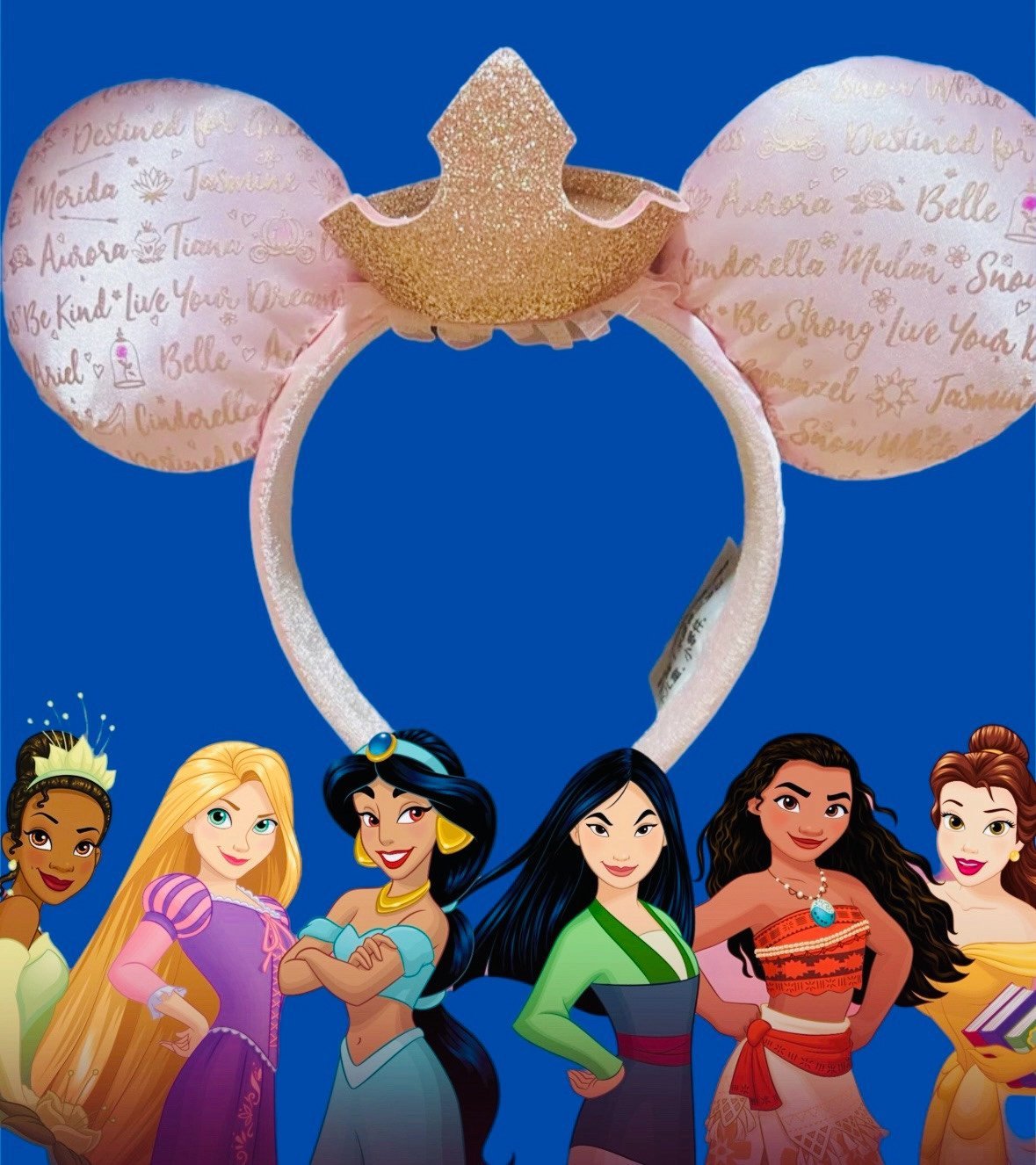RARE Pink princess gold tiara sparkly Disney ears Dream Big!