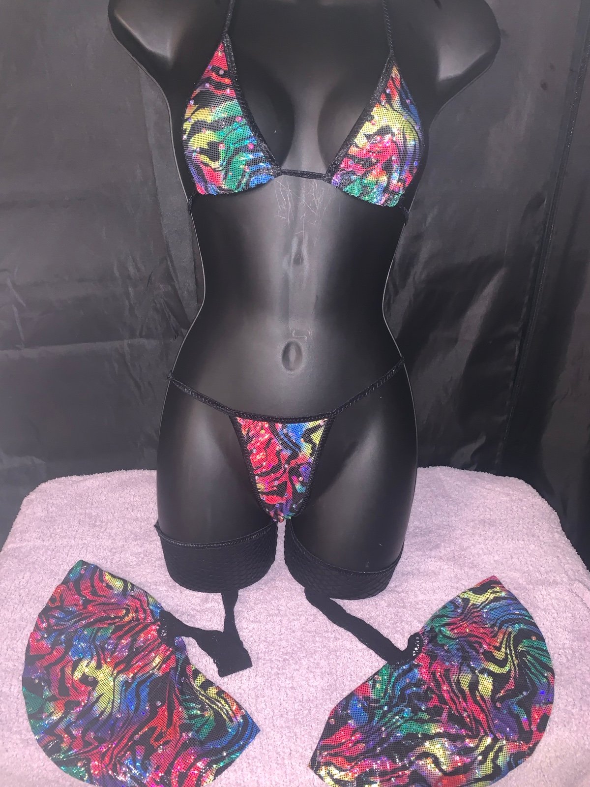 4 Piece Exotic Dancewear with Rhinestones
