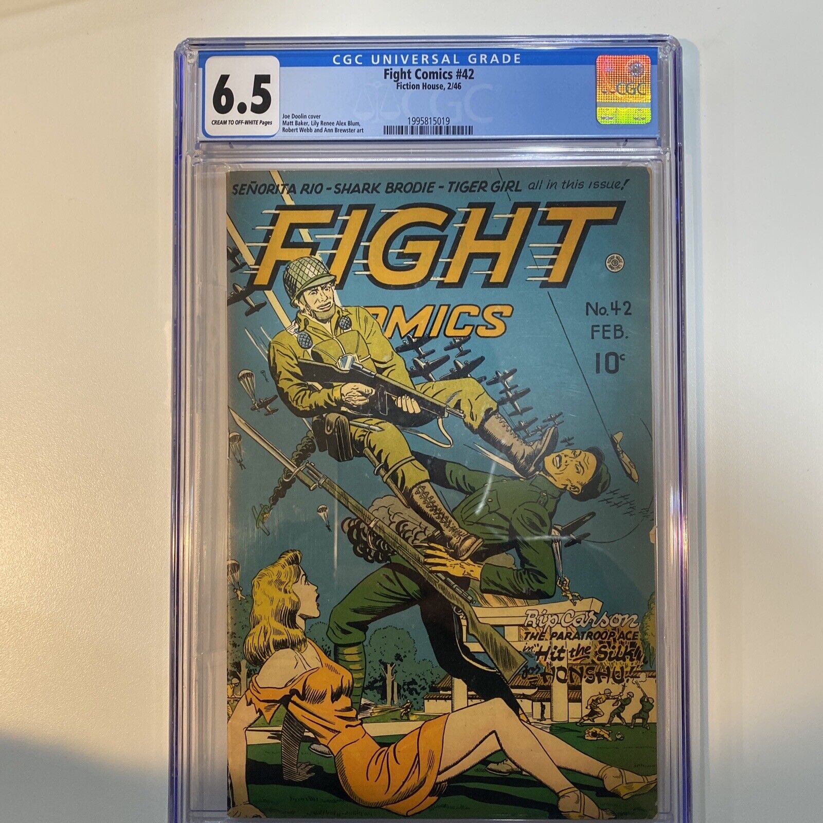 FIGHT COMICS #42- CGC 6.5 MATT BAKER ART-1946 WWII CVR FN+