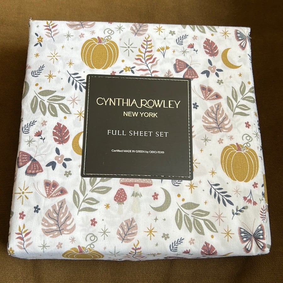 New Cynthia Rowley Cute Fall Pumpkins 4 Piece Full Sheet Set Butterflies