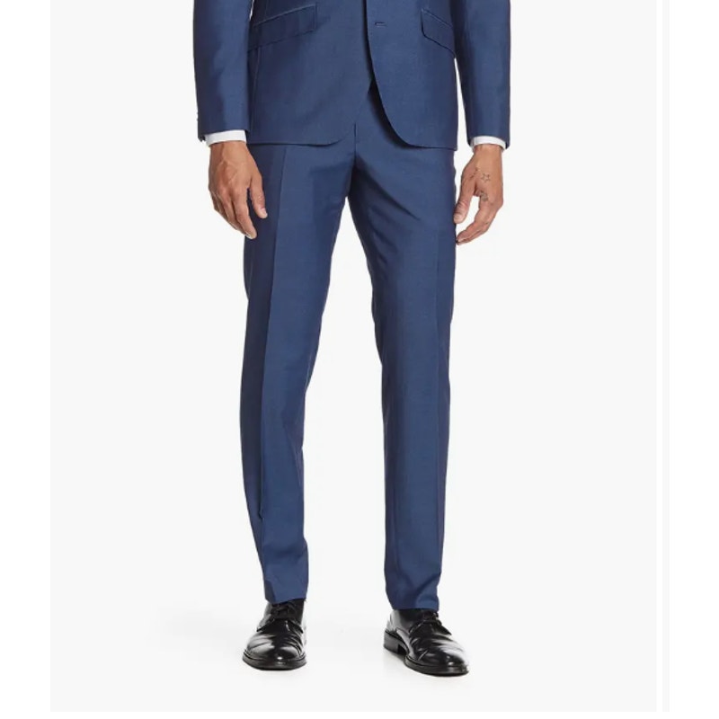 SAVILE ROW CO Men Brixton Suit Pant 36x33 Navy Blue Extra Trim Fit Trouser