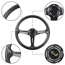 NEW JDM UNIVERSAL 350MM CARBON FIBER Acrylic Deep Dish 6 Holes Steering Wheel