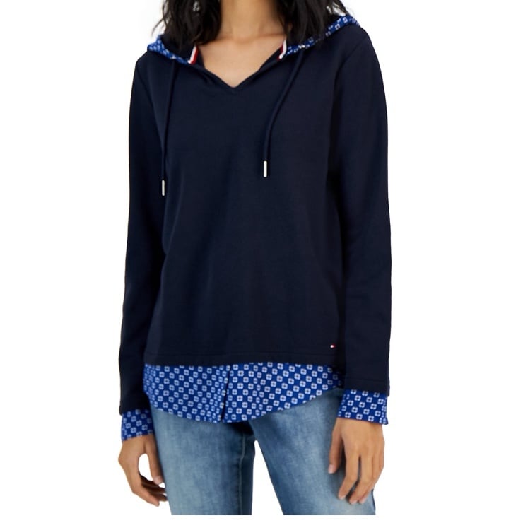 Women’s Tommy Hilfiger Layered-Look French Terry Hoodie Top. Size large.