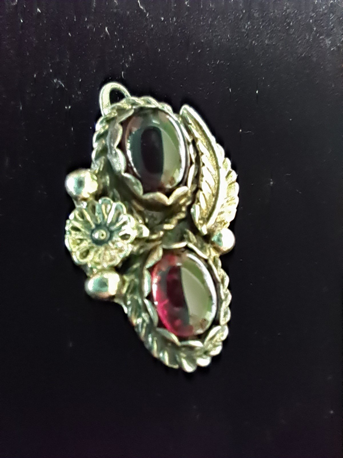 Vintage Sterling Silver Navajo Artist Signed Garnet Handmade Pendant