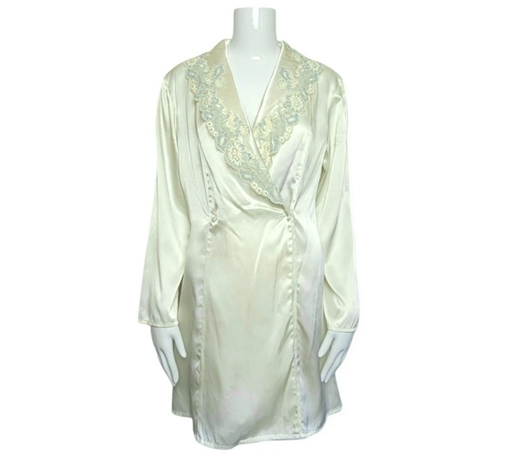 Victoria's Secret Vintage Robe Womens XS/S Short Satin Ivory Blue Lace Wedding