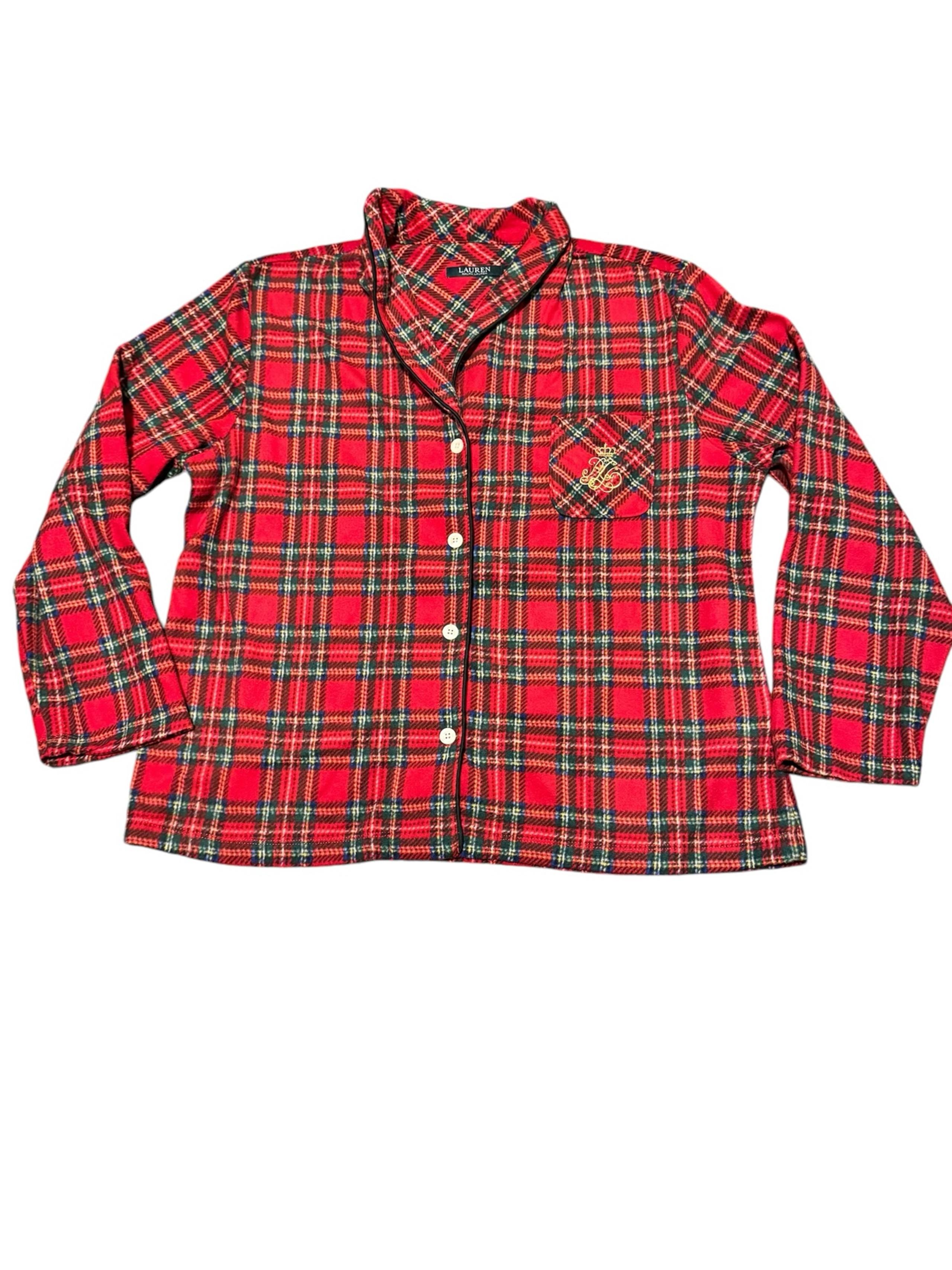 Women’s Lauren Ralph Lauren Red Plaid Pajama Top Size XL Monogram