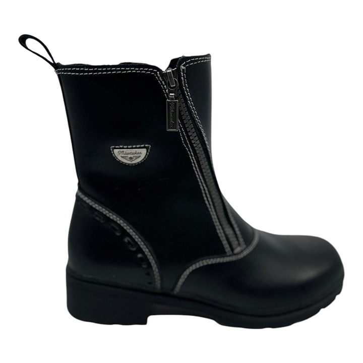 Milwaukee Leather Black Motorcycle Boots With Side Zipper & Stitching WMS Sz 11C